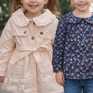Girls' Floral Blouse and Pink Coat Set
